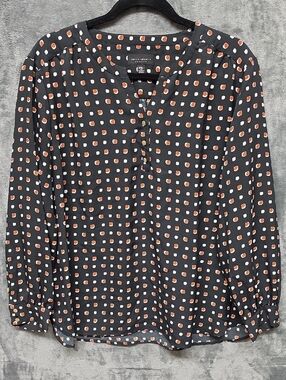 Investments Black Blouse with Orange and Cream Square Dot Print Sz XLP